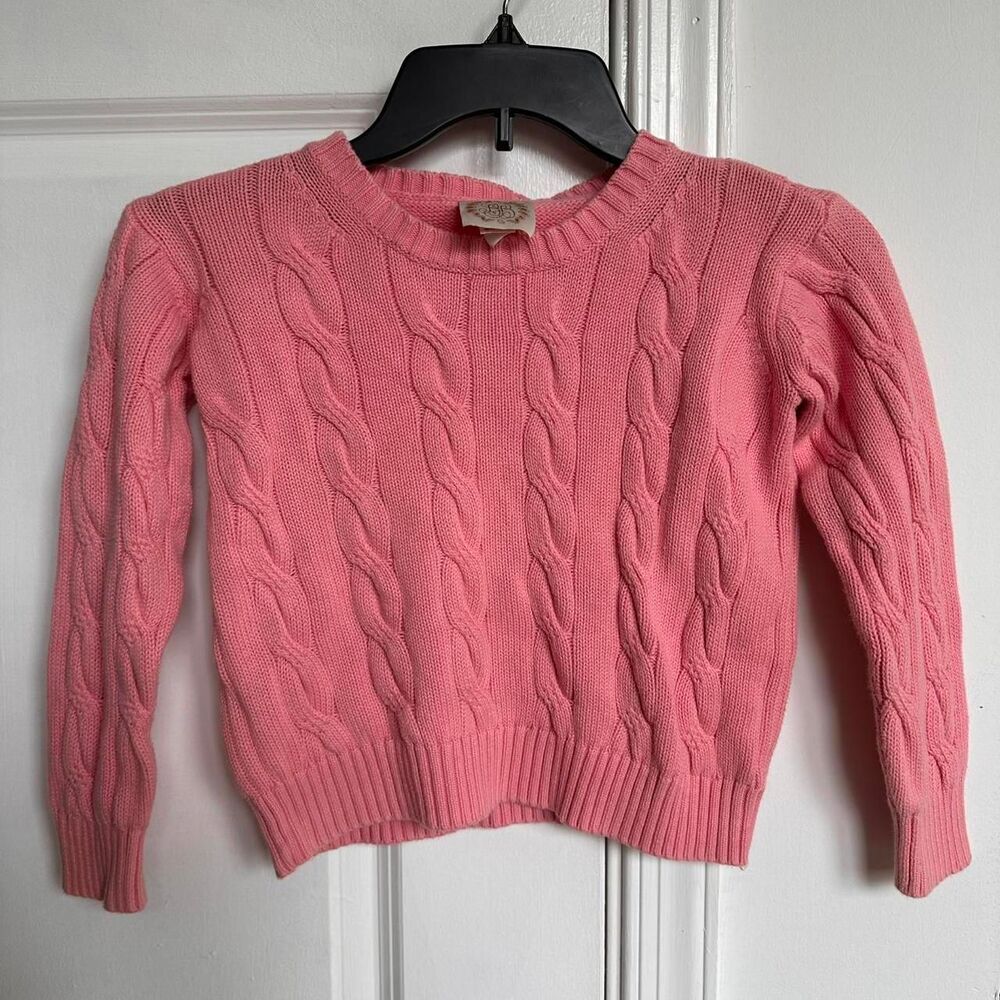 Girls The Beaufort Bonnet Company Crawford Crewneck cable knit sweater, 7 years